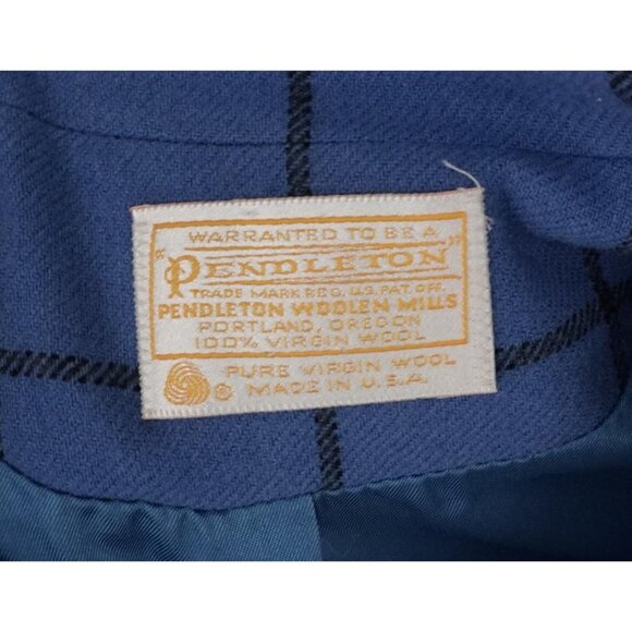 Pendleton Blue Black Striped Check 1 Button Virgin Wool Blazer Coat Size 16 BVM - Picture 4 of 5